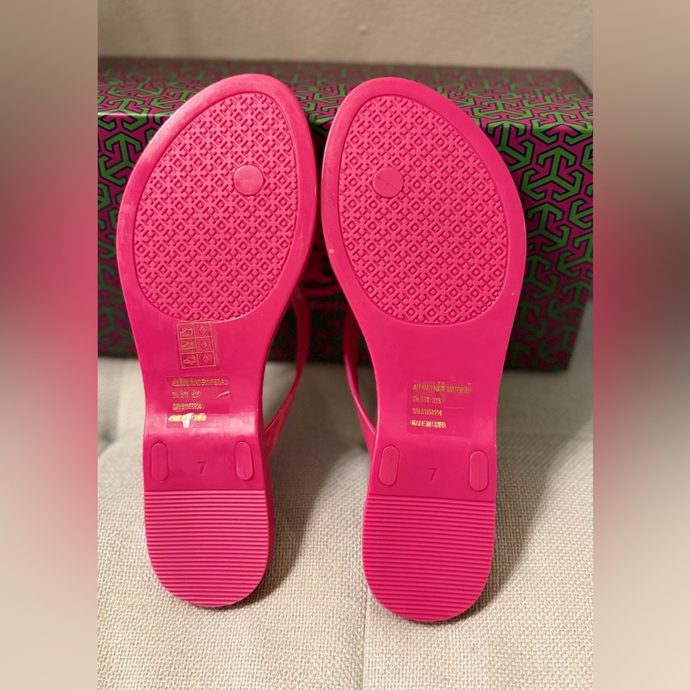 Tory Burch Saucy Pink Jelly Bow Thong flip flop sandals 7 - Picture 2 of 4